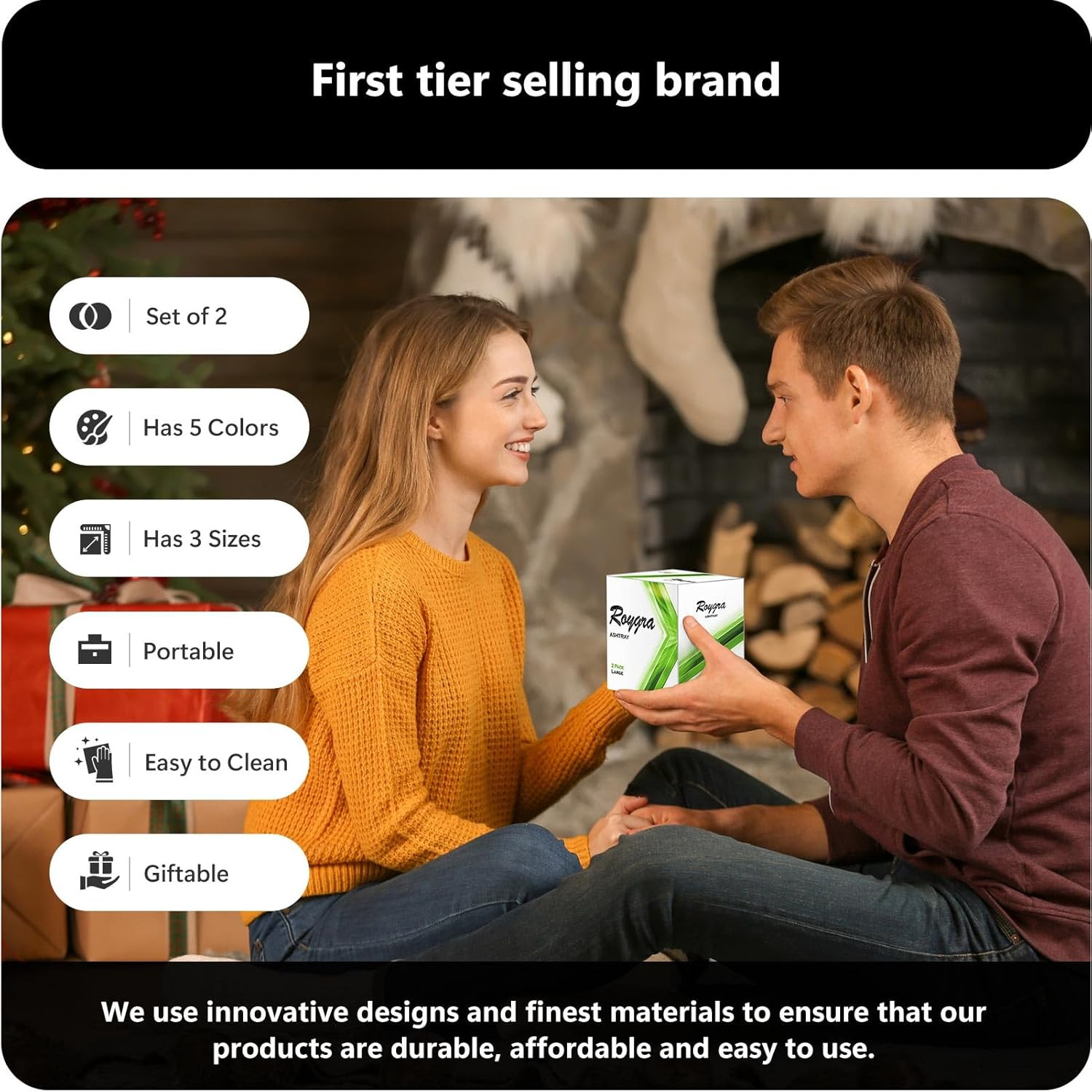 Roygra Ashtray 2 Pack, Stainless Steel Ash Tray for Indoor or Outdoor Use, Unbre