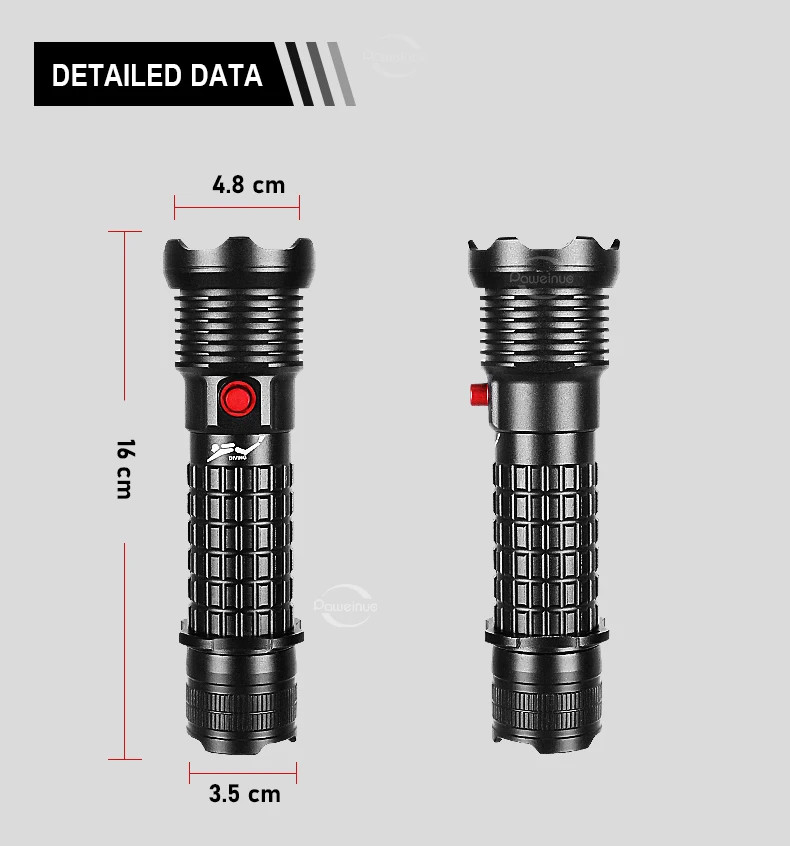 Professional Diving Torch XHP199 Scuba Flashlight Underwater Torch Light