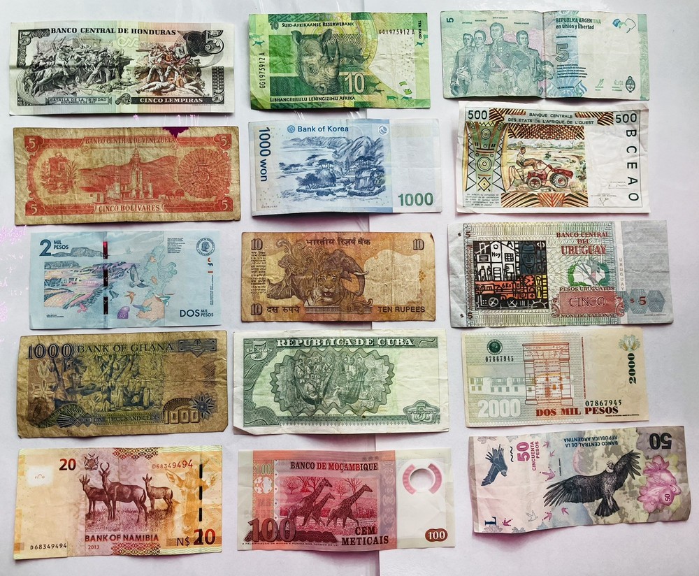 15 Assorted World Banknotes-Exact Notes Pictured-$15 Free Shipping