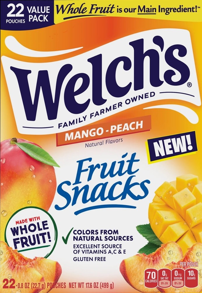 Welch’s Fruit Snacks Mango-Peach – Soft Fruit Snacks, 0.8 oz Each, 22-Count Pack