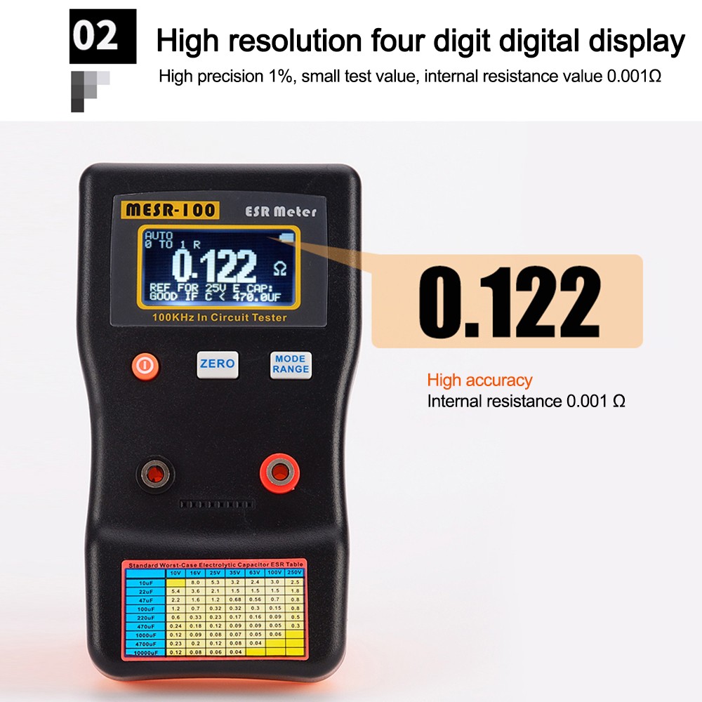 MESR-100 ESR Capacitance Ohm Meter Capacitance Internal Resistance Circuit Test