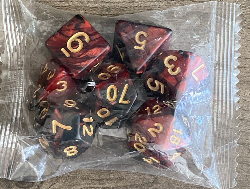 7 Piece Dice Set Polyhedral Red Black Die