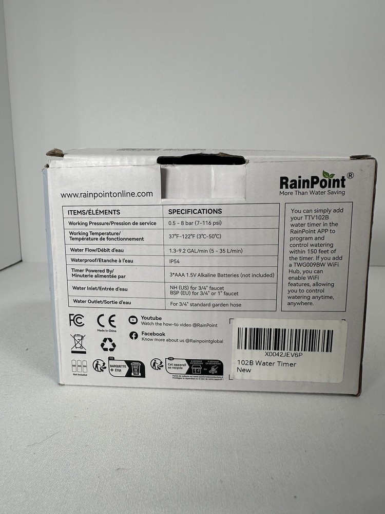 Rainpoint Wi-Fi Irrigation Controller New TTV102B + TWG009BW Open box.