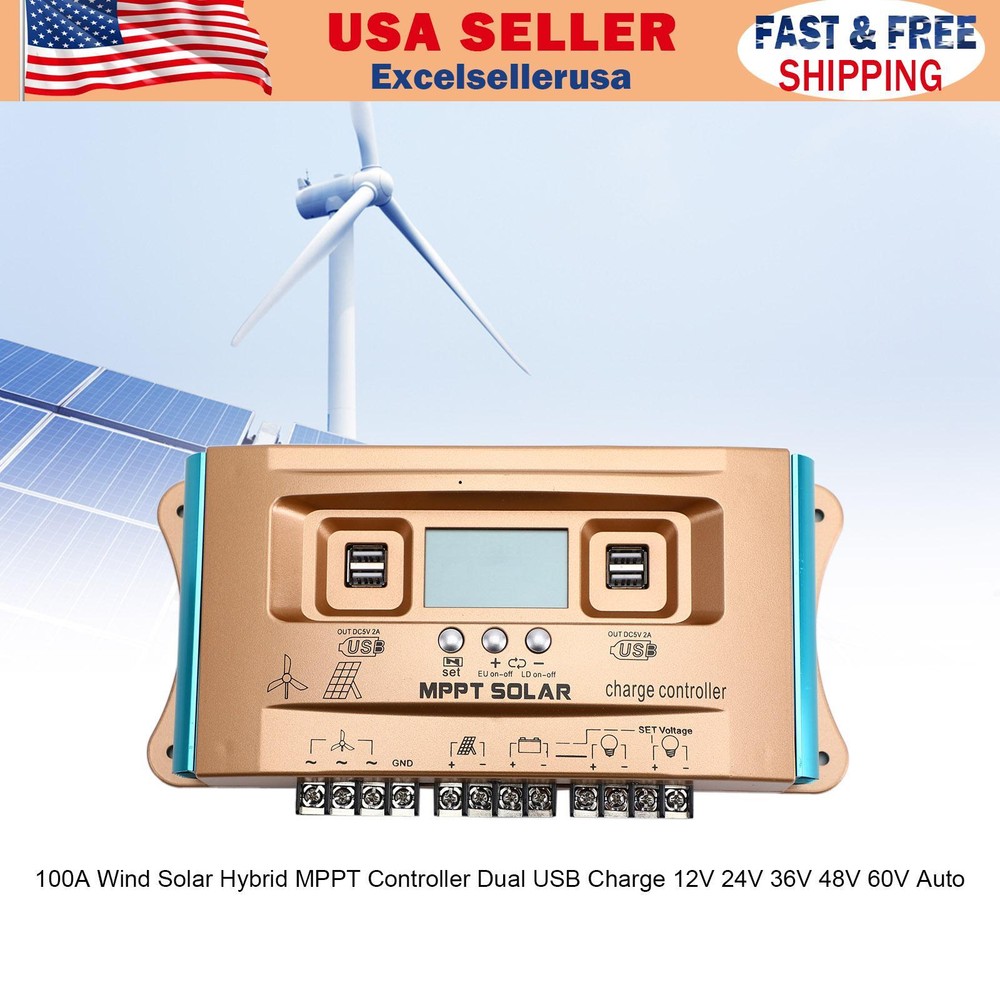 12V-60V 30A-100A MPPT Dual USB Charge Wind-Solar Hybrid System Controller AUTO E