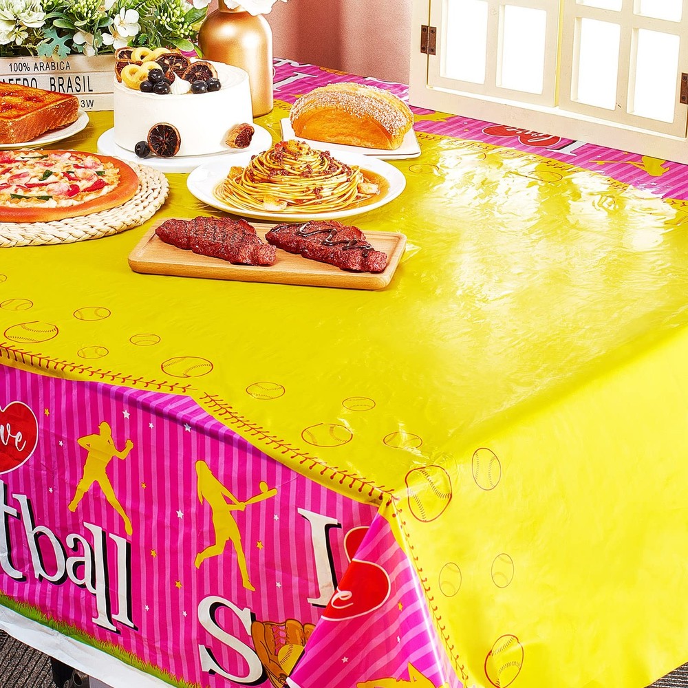 3 Pcs Softball Tablecloth Party Decorations Softball Rectangle Plastic Outdoo...
