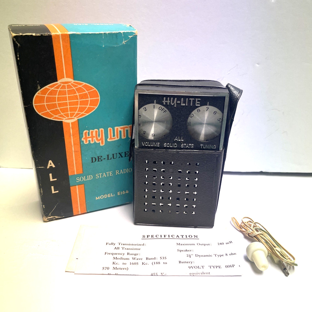 1950's HY LITE DE-LUXE SOLID STATE RADIO MODEL E 164 IN ORIGINAL BOX
