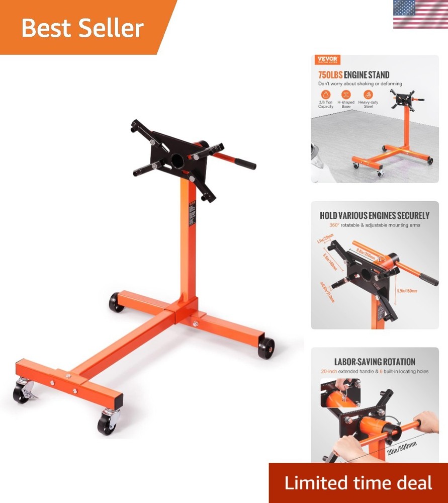 Heavy-Duty Engine Stand with 360° Adjustable Head & Cast Iron Base - 750 lb