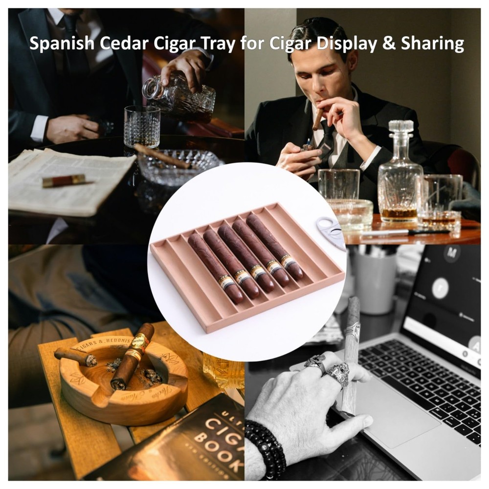 Woho Spanish Cedar Cigar Tray for Display & Sharing, Natural