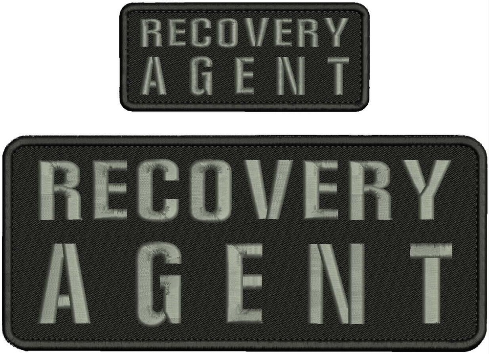 RECOVERY AGENT  EMB PATCH 4X10 & 2X5 HOOK ON BACK GRAY ON BLACK