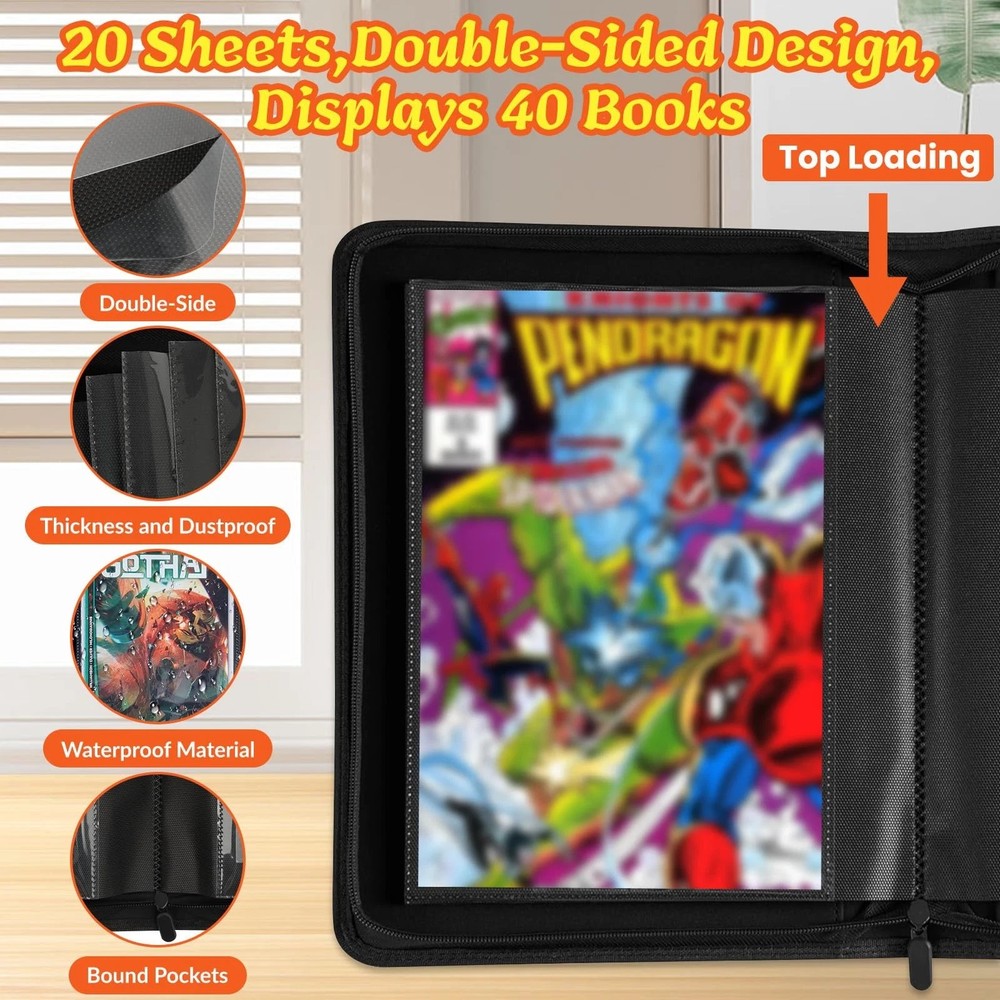 Comic Book Binder - 40 Pocket Storage Album for Regular & Silver Age Comics