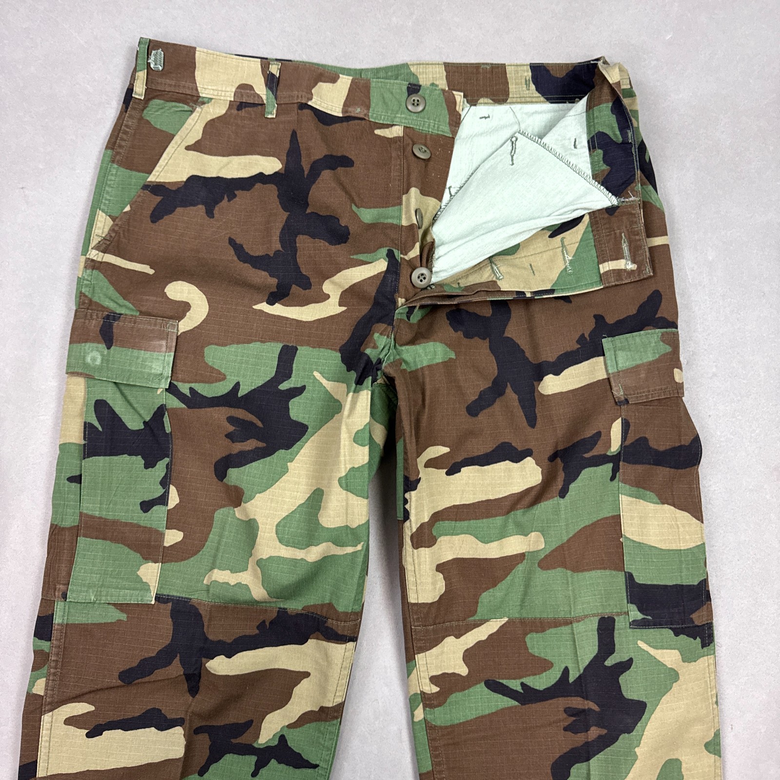 Vintage Military Pants Men 38x32 Green Camo Woodland Trouser Large Reg Distress