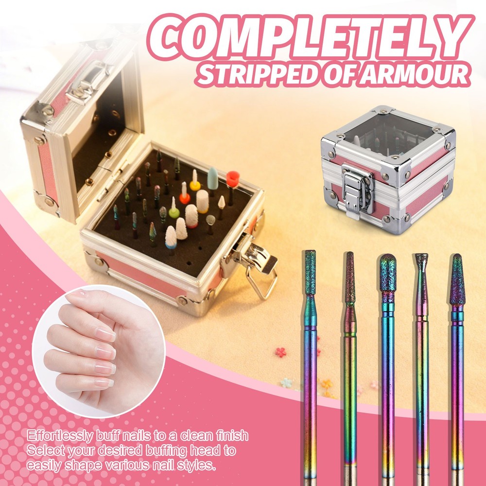 25Pcs Nail Drill Bits Set with Storage Box, 3/32 Inch Tungsten Ceramic Diamond C