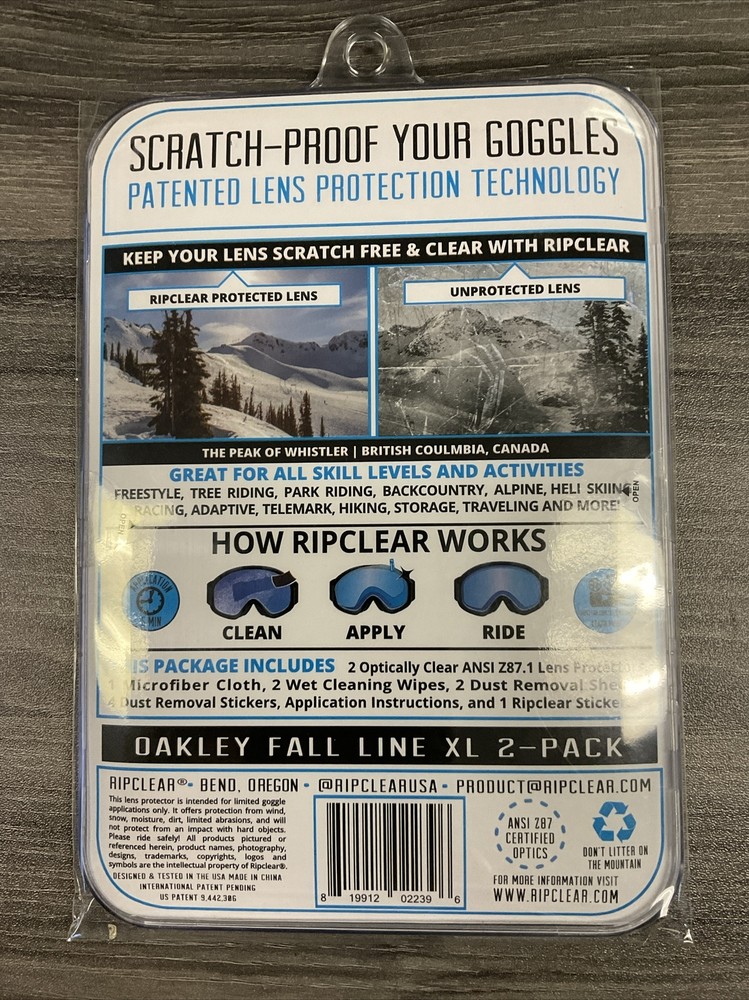 Ripclear Oakley Fall Line Snow Goggle Lens Protectors - 2 Pack