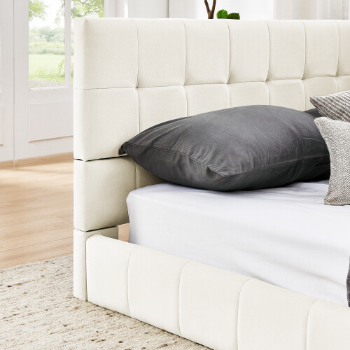 Full Size Velvet Upholstered Tufted Daybed Sofa Bed Frames with Backrest Armrest