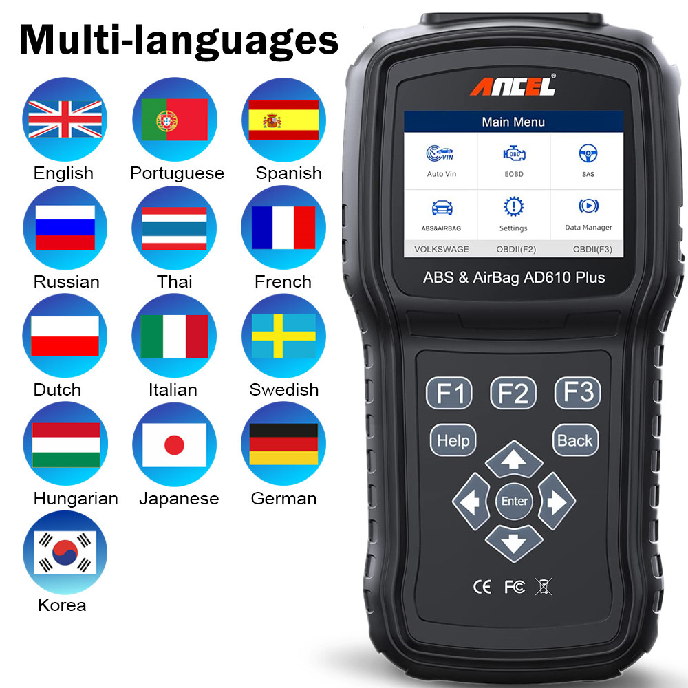 ANCEL AD610 PRO SRS OBD2 Code Reader ABS Bleeding SAS Reset Diagnostic Scan Tool