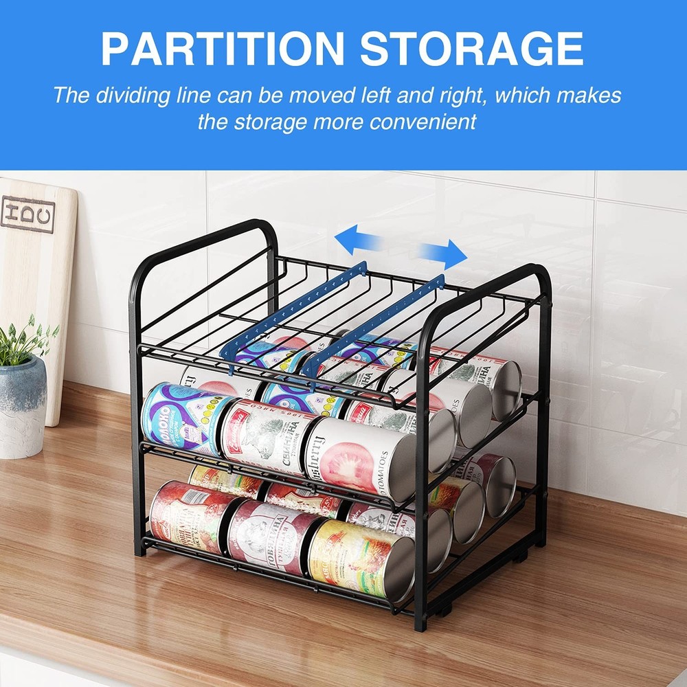 Stackable Can Dispenser, Holds 36 Cans, Kitchen Pantry Storage, Black