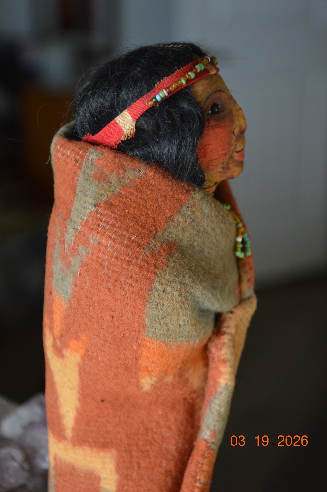 10" c.1915 Antique Original Doll Mary Francis Woods Crepe Face Blk Pin Eyes