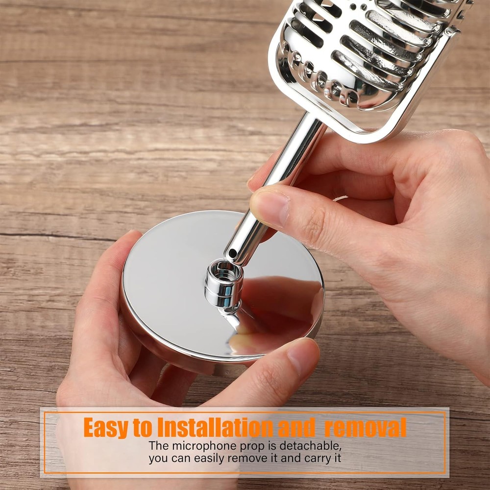 Chivao 2 Pack Retro Microphone Props Model Vintage Stage Table Bright Silver