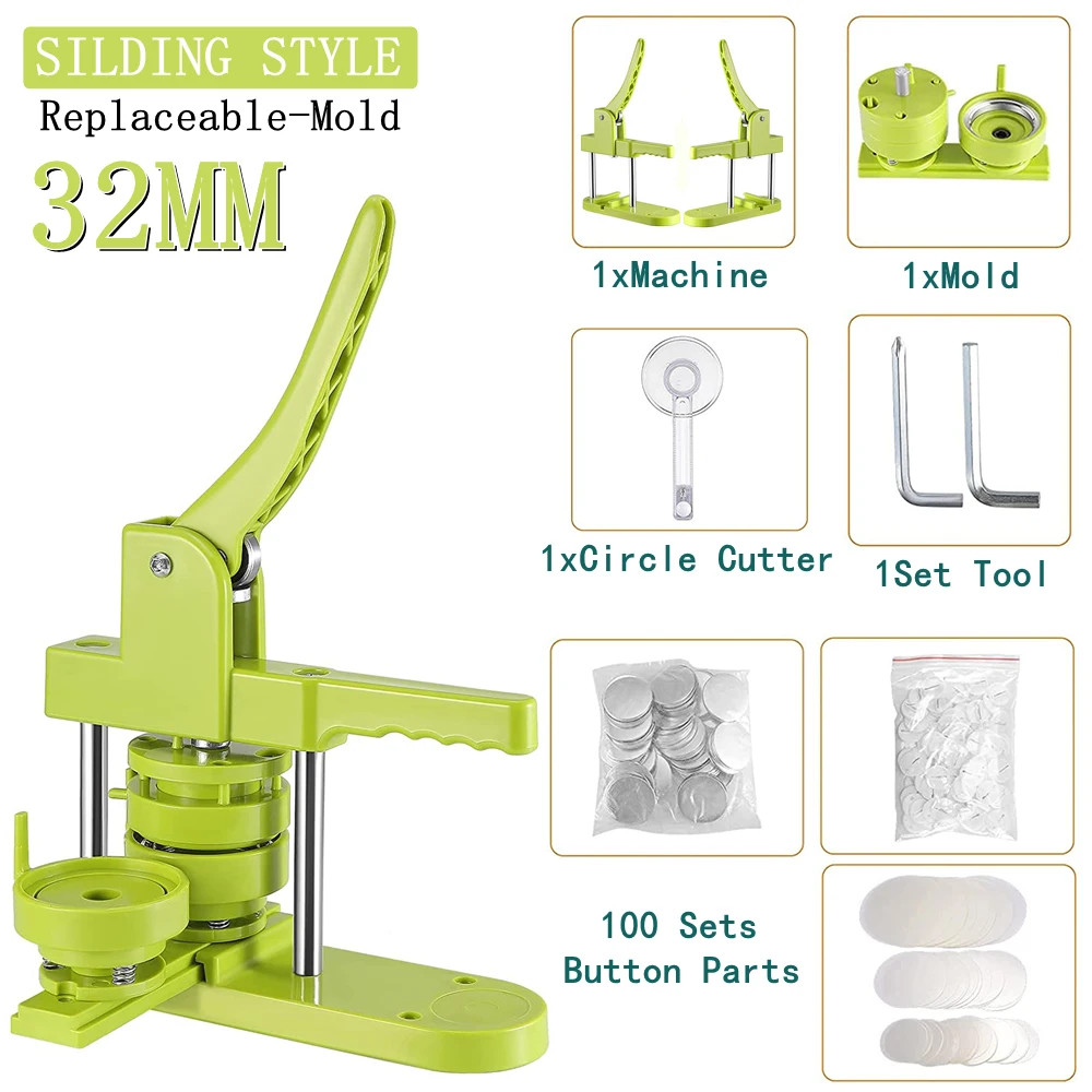 25/32/58MM Badge Button Maker Machine Multiple-Size with 300Pcs Button Parts+Cir
