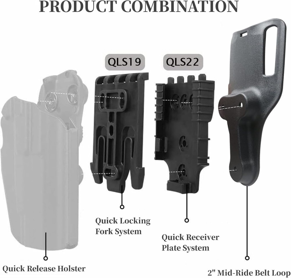 Drop Leg Holster Adapter 2" Mid Ride Belt Loop with Qls Quick Locking System,