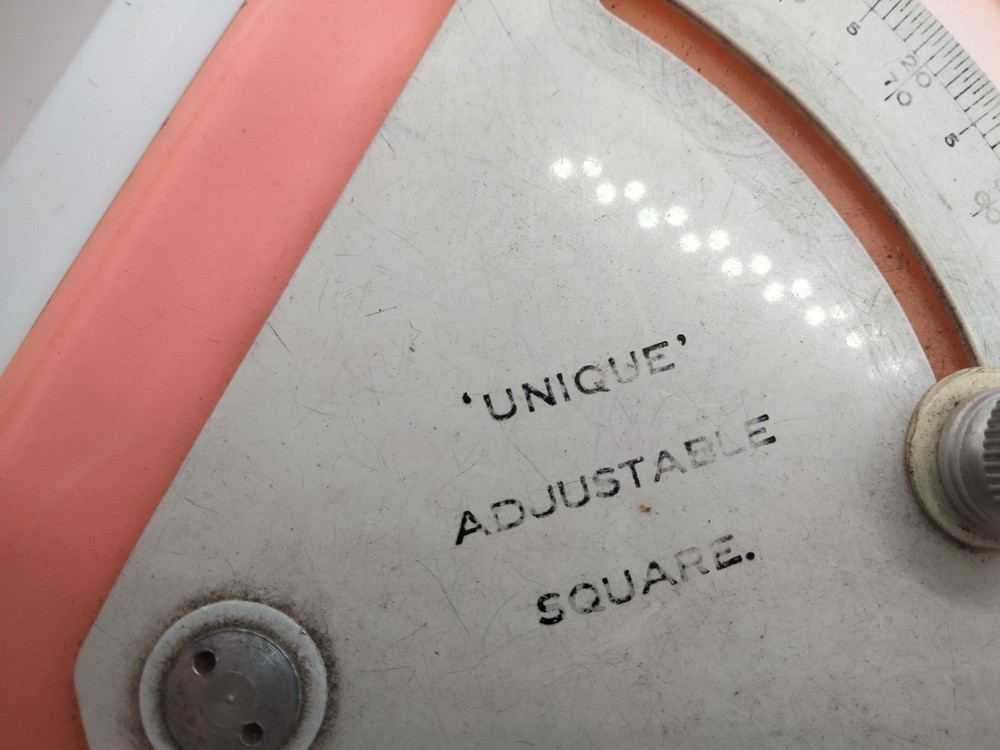 Vintage 'Unique' Adjustable Square Triangle Geometric Instrument Orange/Pink