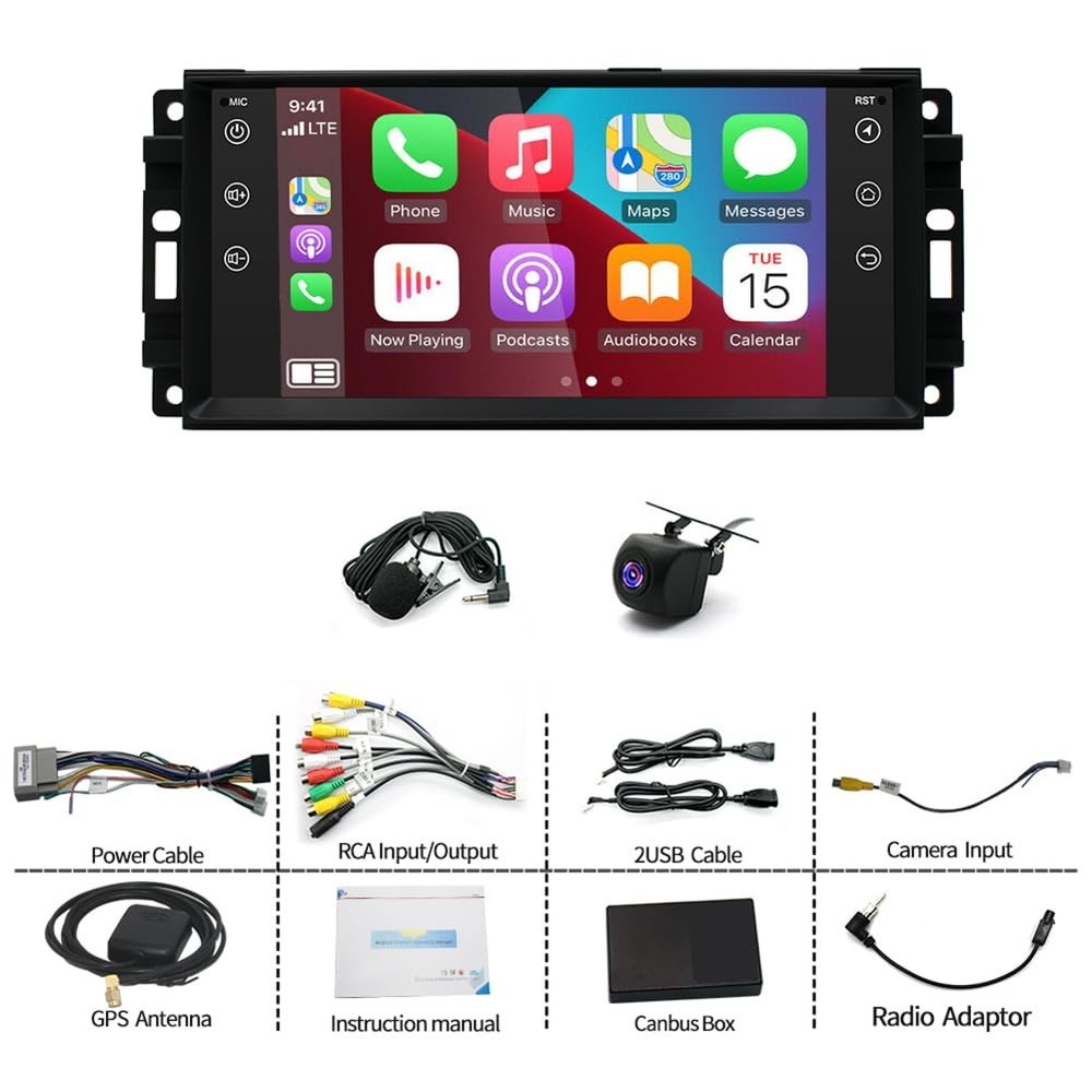 Android 13 Double Din 7 Touchscreen CarPlay Android Auto Backup Cam for JK T&C