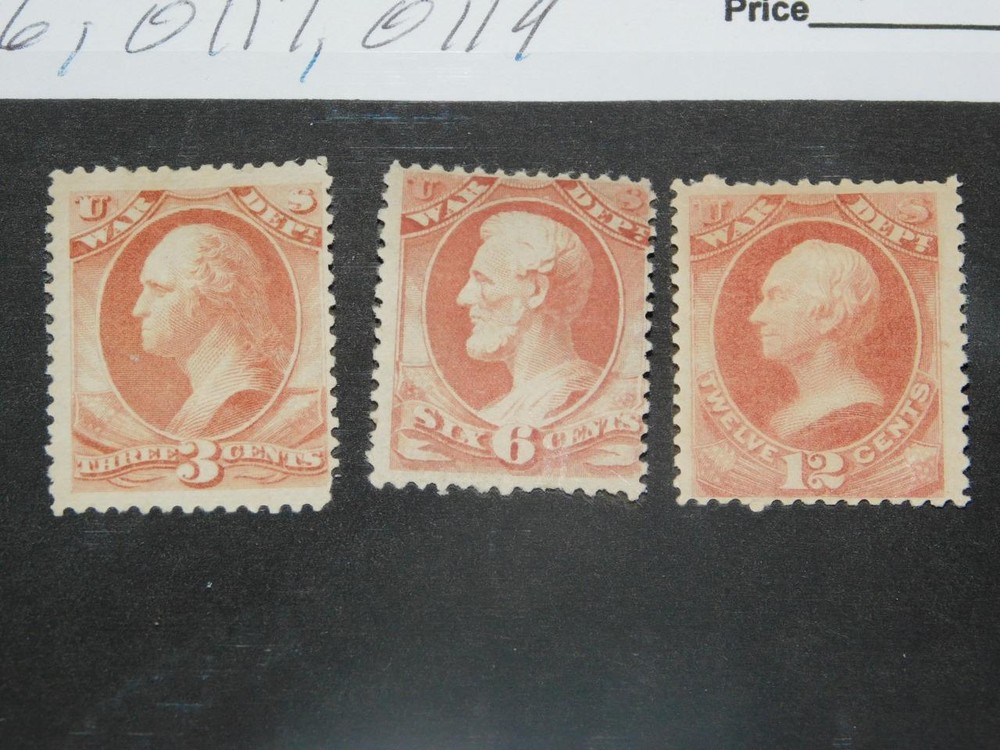 U.S., WAR DEPT., SCOTT #`S 0116, 0117, 0119, MINT HINGED