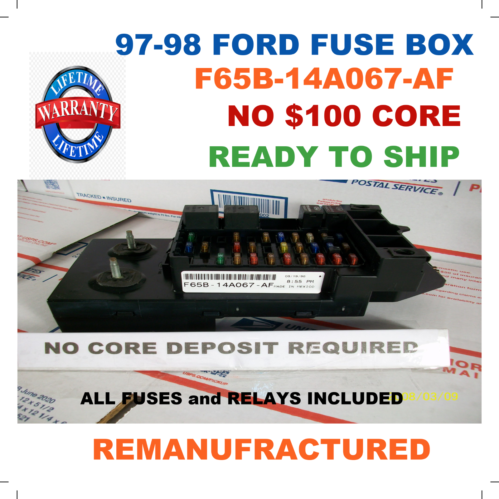 ✔ REBUILT ✔ F65B-14A067-AF 1997 1998 Ford F150 F250 INTERIOR CABIN FUSE BOX