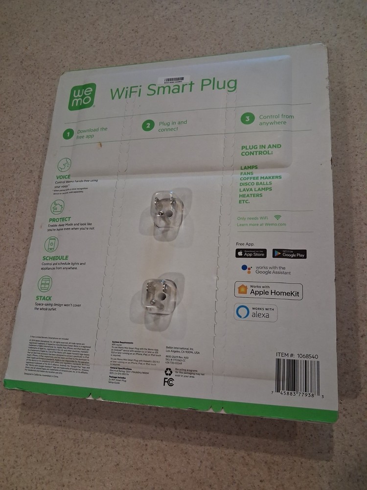 WeMo WiFi Smart Plug 2-Pack, Google Assistant, Apple HomeKit, Alexa, F7C063