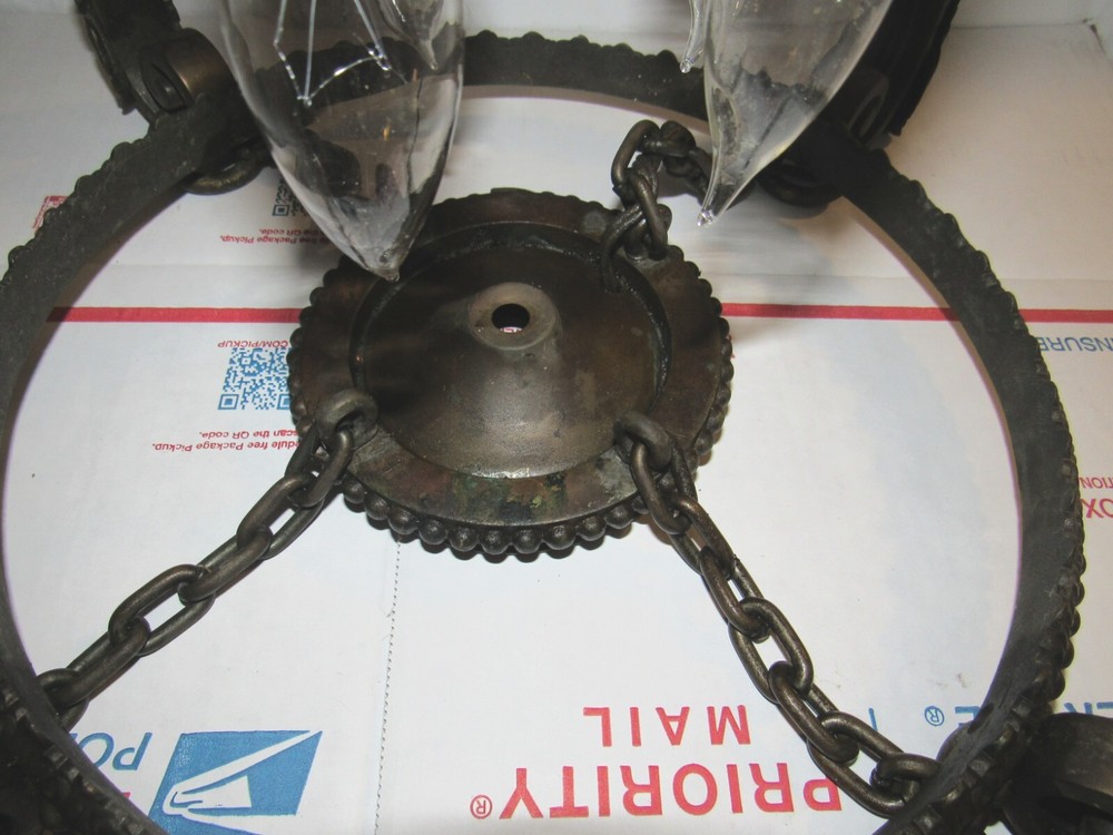 ANTIQUE BRONZE GOTHIC HANGING LIGHT WITH 4 DEVIL HEADS