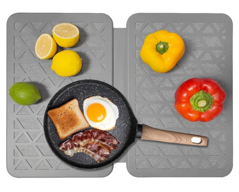 Foldable Stone Dish Drying Mats W/ Non Slip Silicone Gray