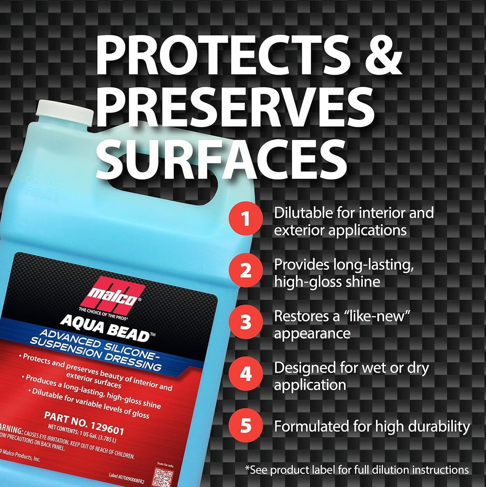 Malco Aqua Bead Water Based Dressing, Non-Greasy Interior and Exterior Dressing