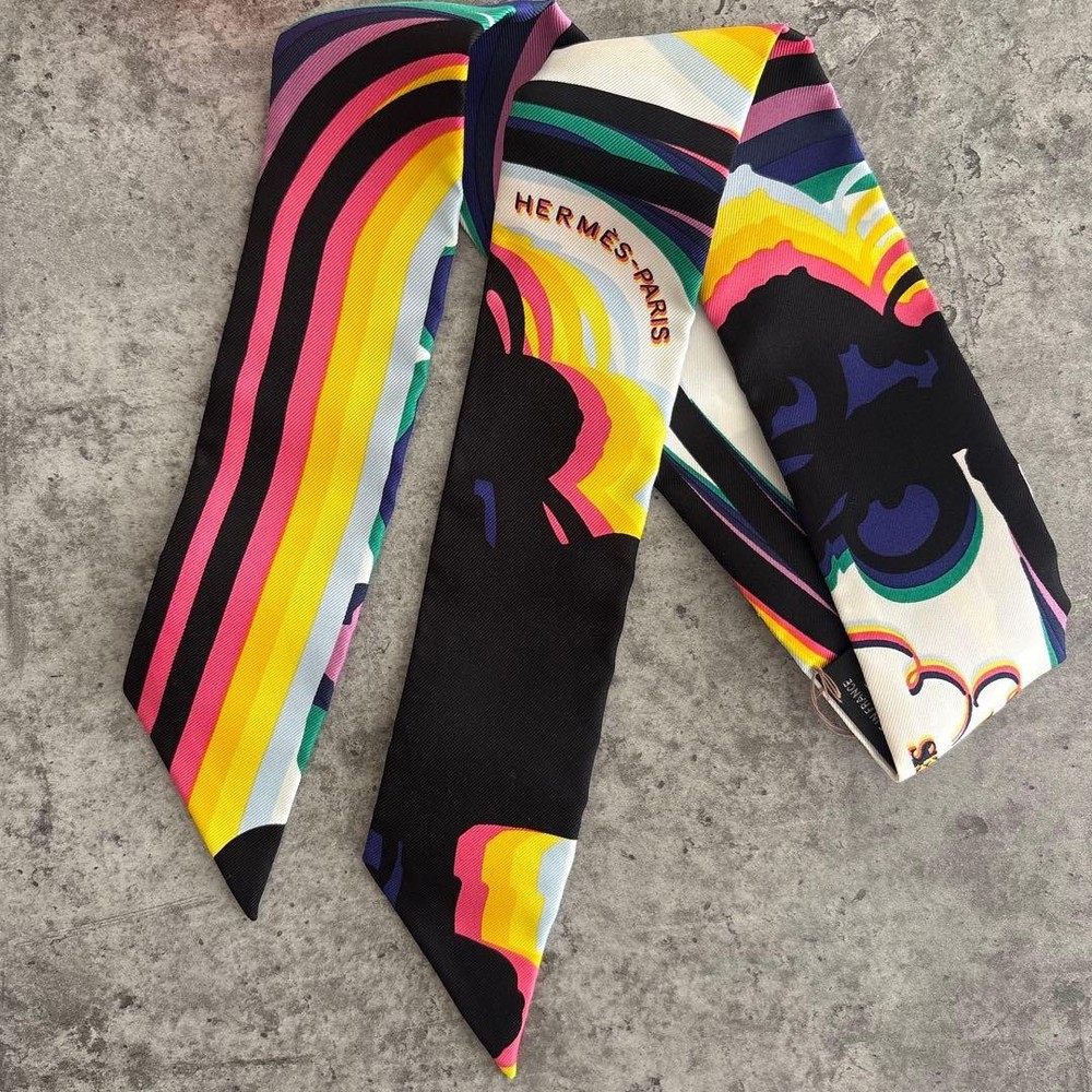 Hermes Twilly Brides De Gala Rainbow Silk Scarf