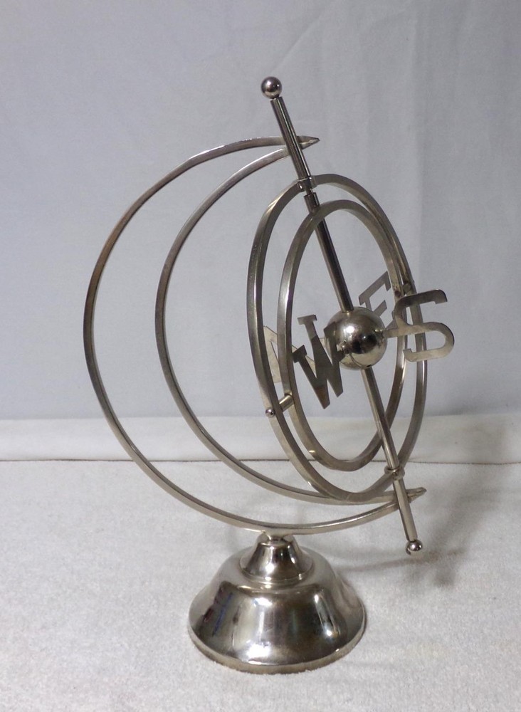 Mid Century Modern Chrome Compass Rose Armillary Globe