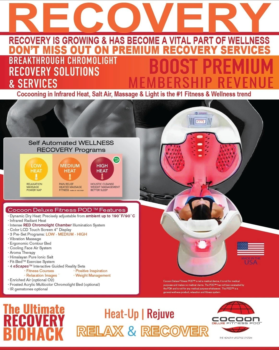 Wellness Cocoon Fitness Pod Infrared, Red Light Therapy, Lease to Own, Free Ship