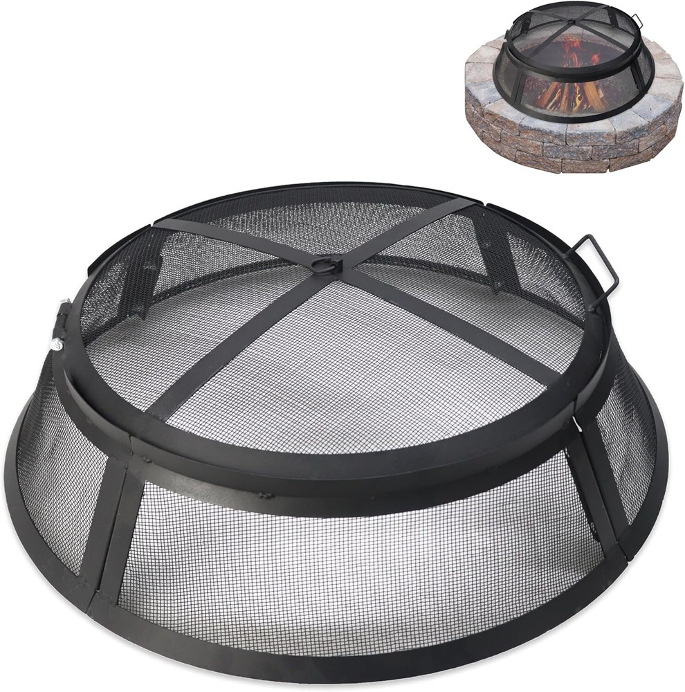 Febtech 40" Round Fire Pit Spark Screen – Heavy-Duty with Lifting Hook