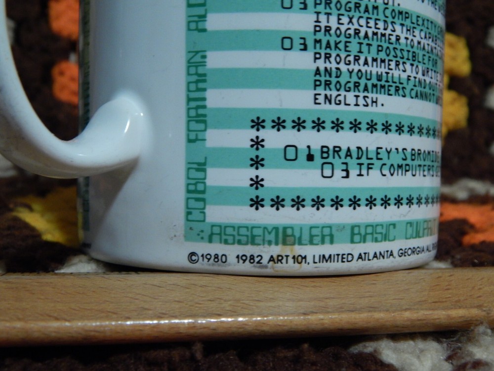 Kenneth Grooms ~ Computer Programming (1982) Ceramic MUG Coffee CUP Art 101