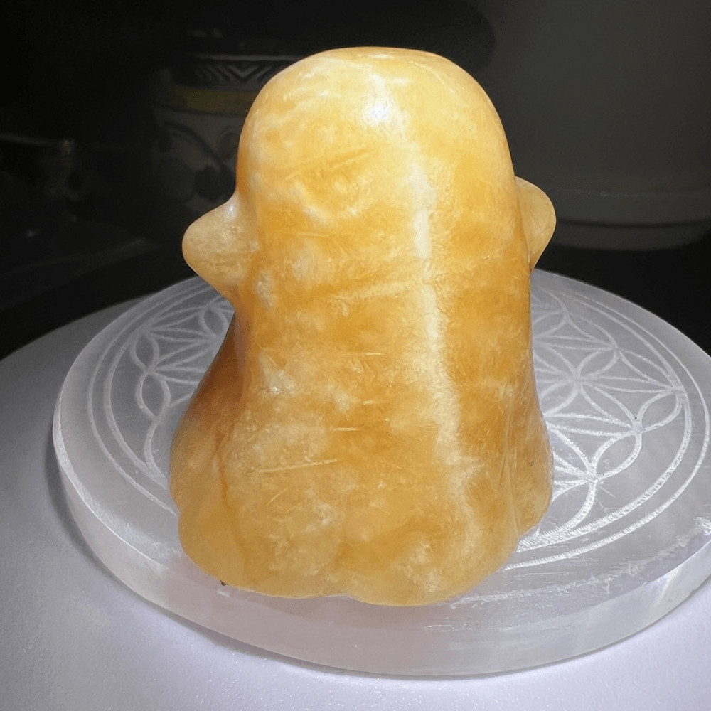 Yellow Calcite Crystal Ghost Carving