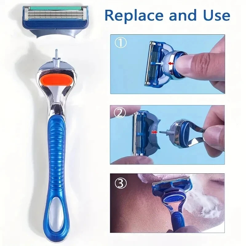5 layer shaving razor blade 12 carthridges 1 handle smooth & clean shaving