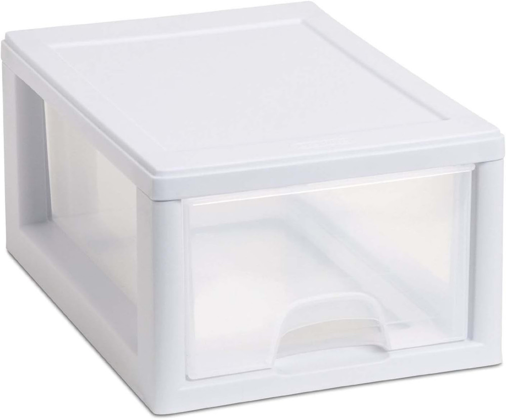 20518006 6 Quart/5.7 Liter Stacking Drawer, White Frame with Clear Drawer,(Pack