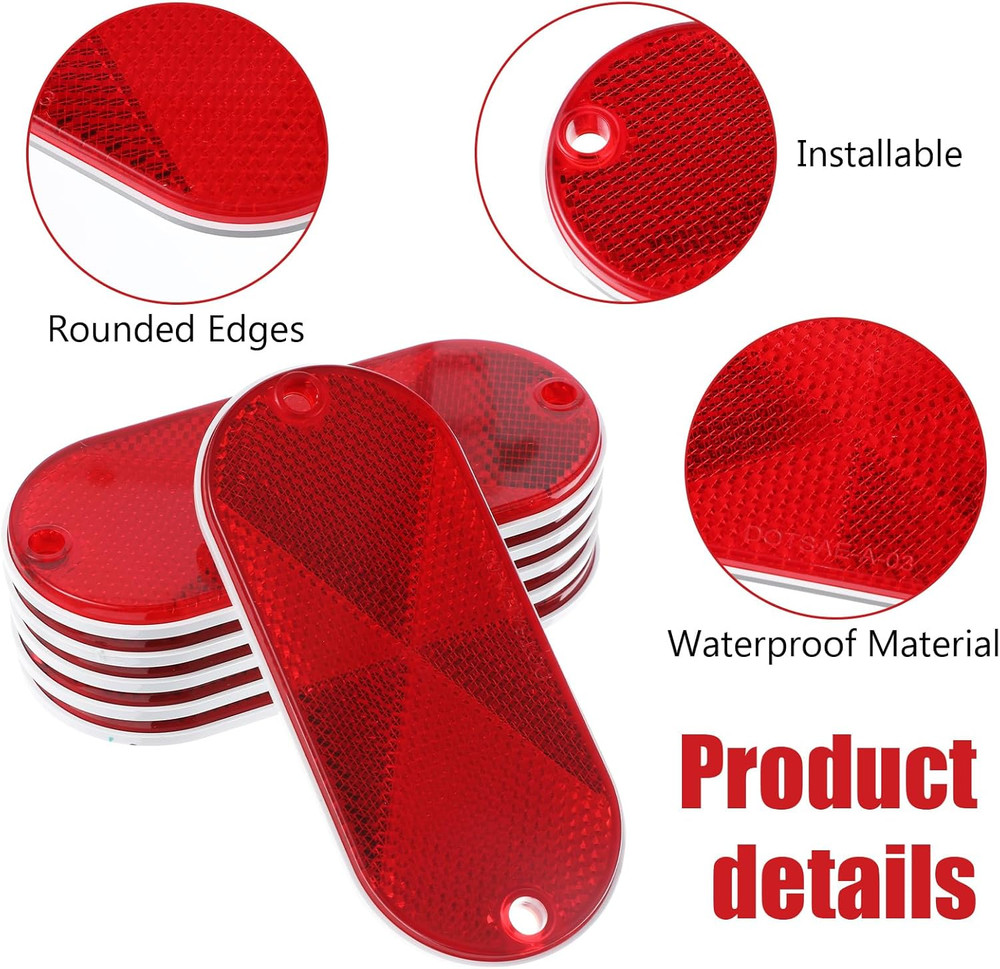 10 Pcs Front Reflector Oval Reflector with Mounting Hole, Driveway Trailer Refle