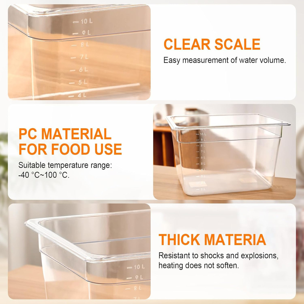 Sous Vide Container 12 Quart with Lid, BPA Free, Complete Accessories Set