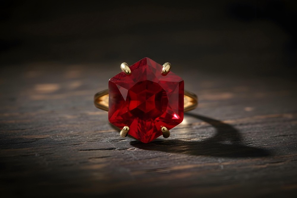 Ruby Silver Ring Anemone Handmade Hexagon Cut 16mm Sterling Jewelry
