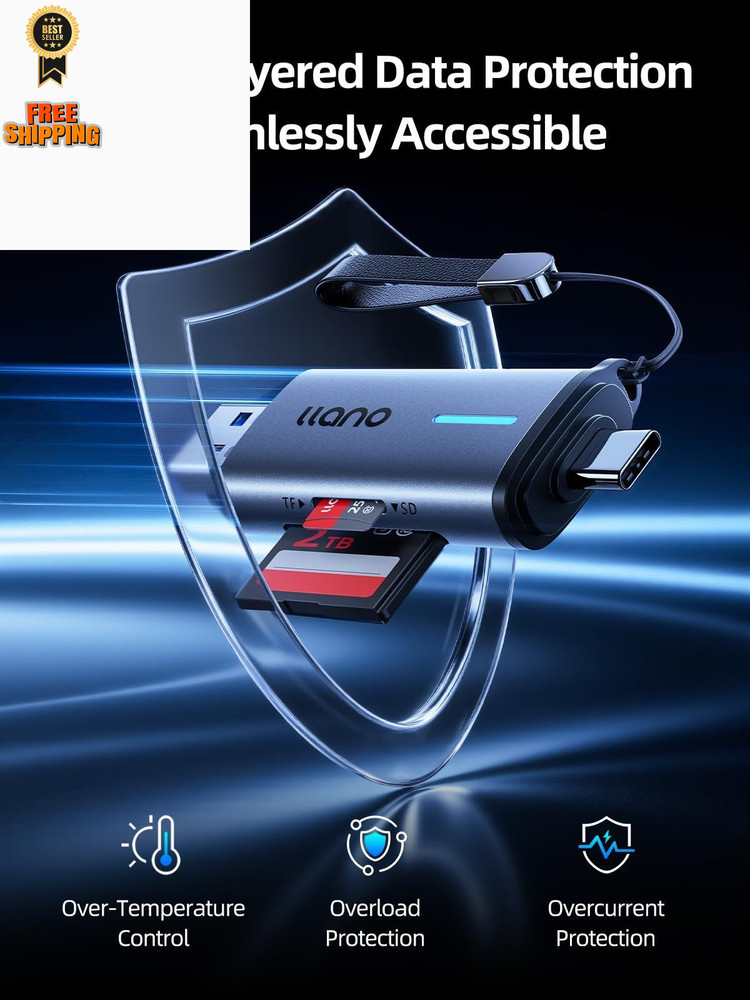 llano Micro SD Card Reader, 2 in 1 USB C 3.0 Reader Dual Slots Grey