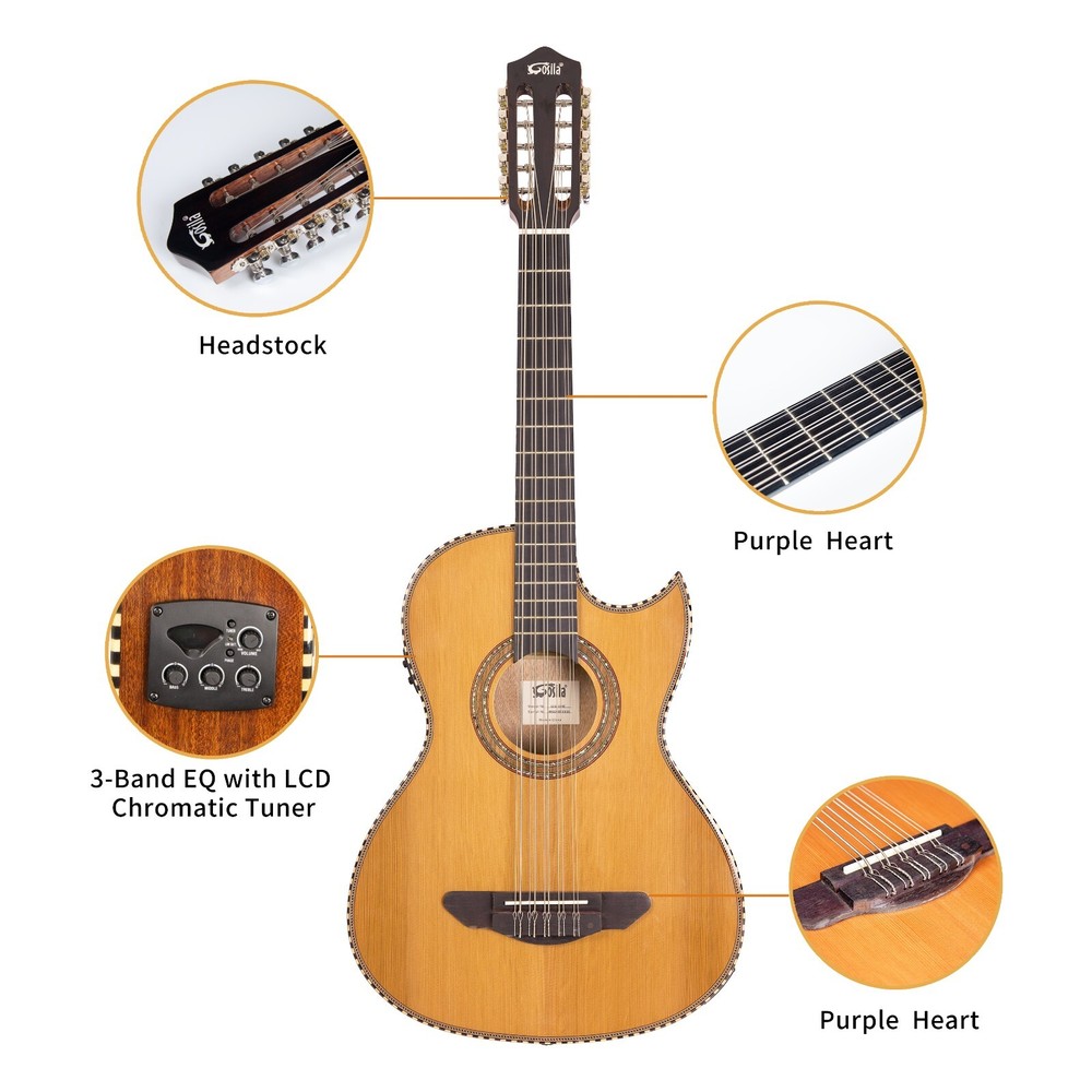 10 String Electric Acoustic Bajo Quinto Solid Cedar Top Sapele back & sides