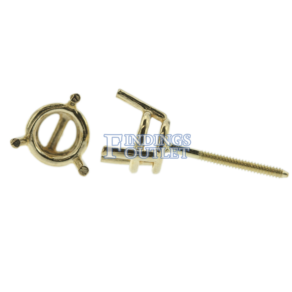 14k Yellow Gold Round Wire Basket Stud Earring Mounting Setting Screw Back Post