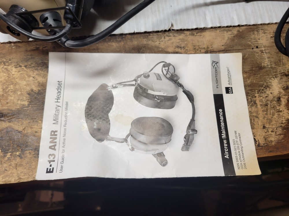 FLIGHTCOM E-13 ANR Active Noise Reduction Military Headset Not Tested