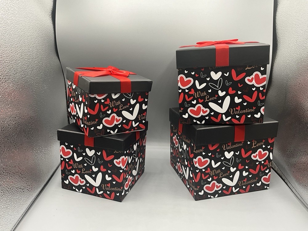 4 Pcs Valentines Nesting Gift Boxes with Lids Holiday Gift Boxes Assorted Siz...