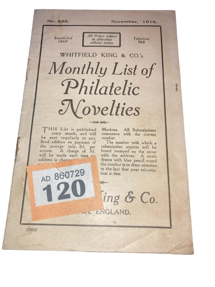 1915-Whitfield, King & Co. - 12 Page List- Monthly List Philatelic Novelties