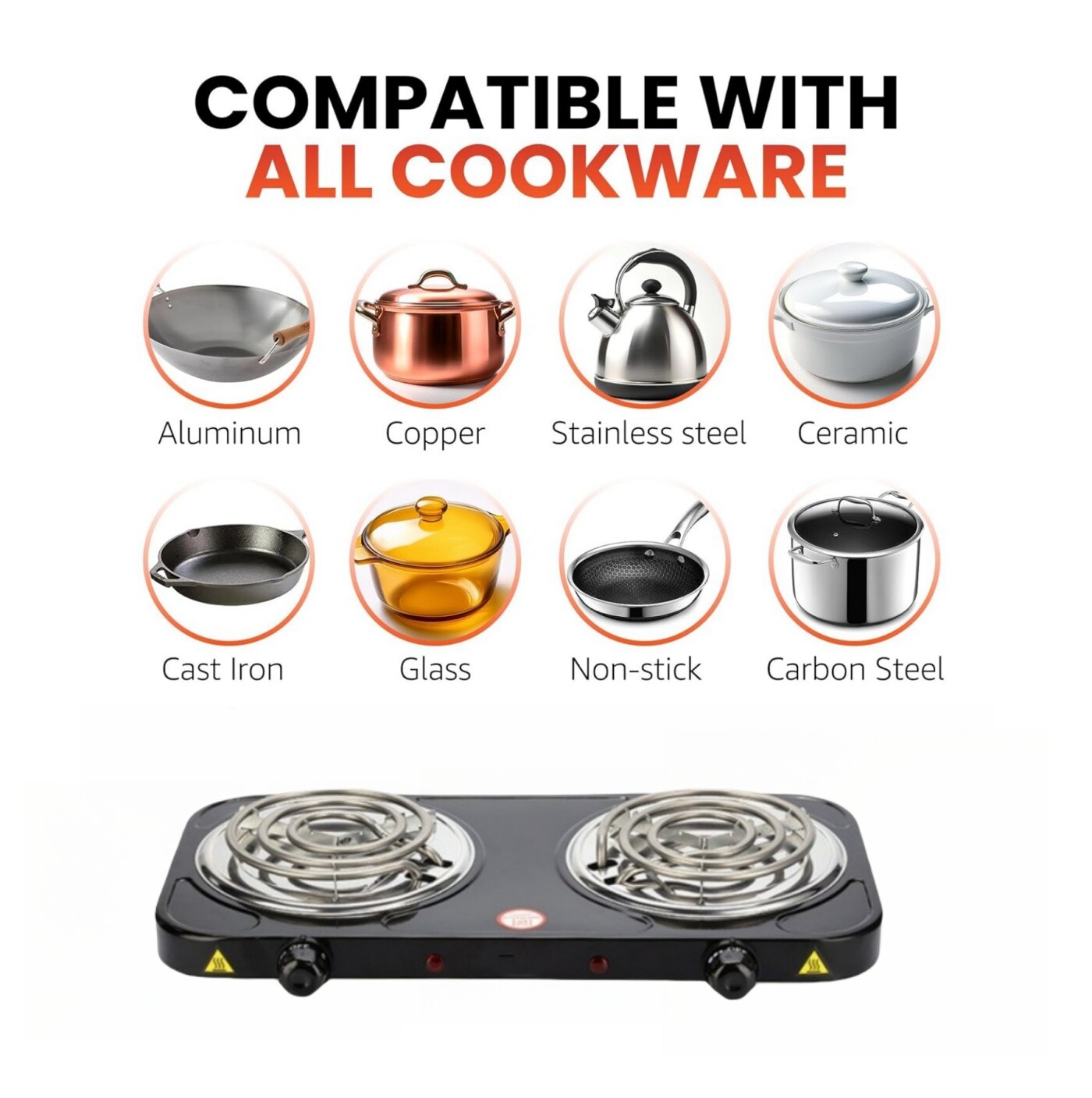 Dual Electric Stove Burner Travel Compact Small Hot Plate For Cooking - 2000 W